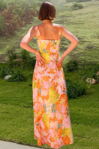 Floral Maxi Dress with Square Neckline