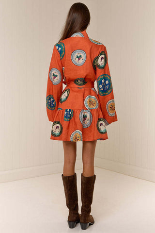 Tie-Waist Casual Dress with Artistic Print