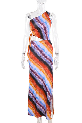 Asymmetrical Swirled Pattern Midi Dress