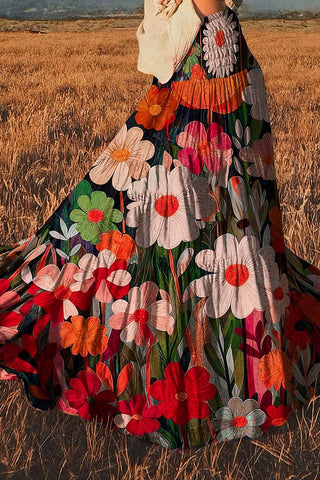 Boho Floral Print Flowy Skirt