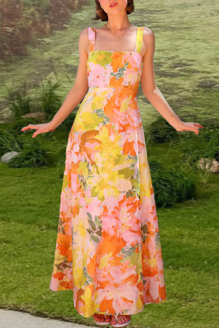 Floral Maxi Dress with Square Neckline