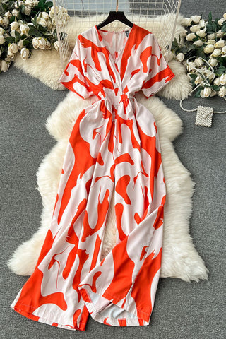 Wavy Patterned Wrap Dress