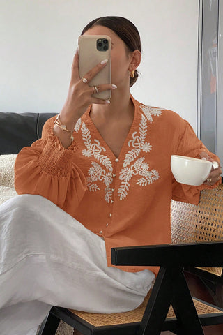 Patterned Button-Down Blouse