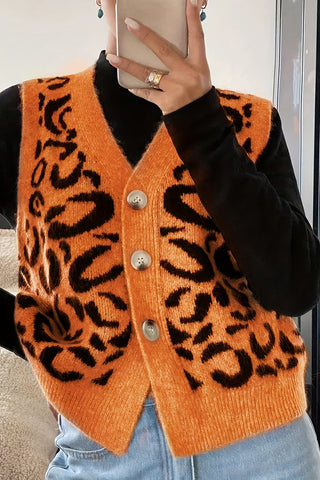 Button-Front Animal Print Vest