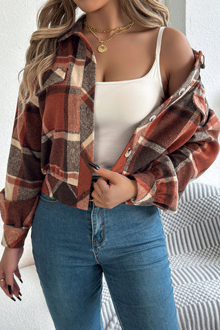 Plaid Button-Up Cropped Jacket