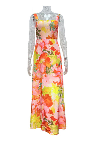 Floral Maxi Dress with Square Neckline