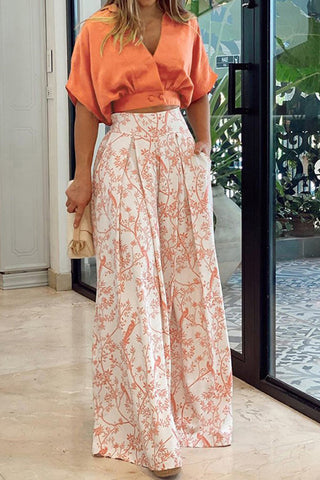 Abstract Blouse and Wide-Leg Pants Set