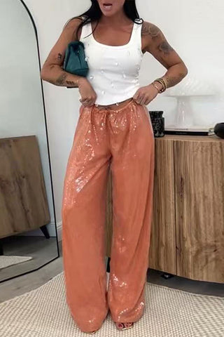 Sparkling Wide-Leg Casual Pants