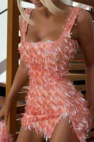 Textured Embellished Mini Dress