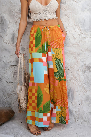 Tile Print Wide-Leg Pants