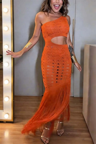One-Shoulder Fringe Casual Dress