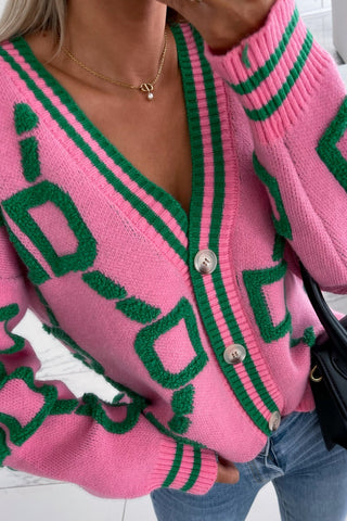 Geometric Patterned Button Cardigan