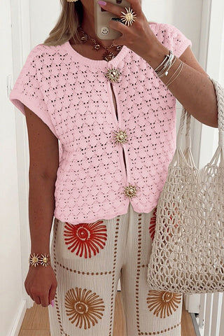 Crochet Button-Front Knit Top