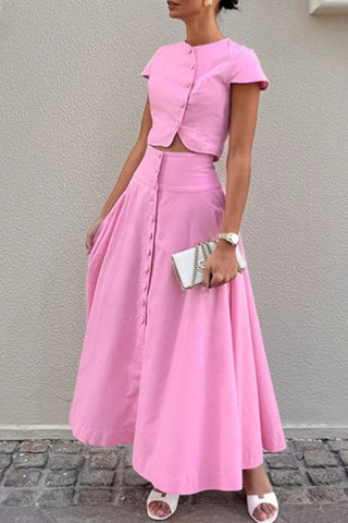 Elegant Button Detail Skirt Set
