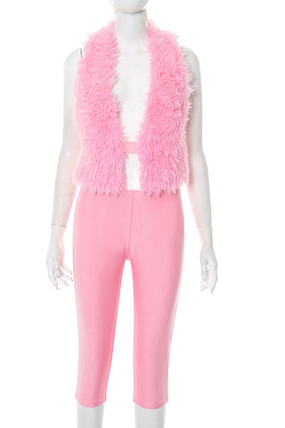 Faux Fur Vest & Cropped Pants Set