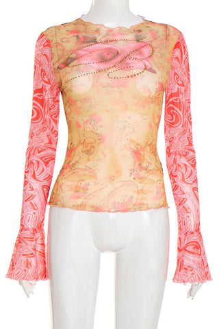 Abstract Patterned Long Sleeve Blouse