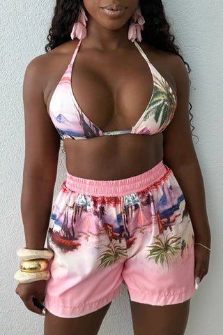 Tropical Print Three-Piece Short Set