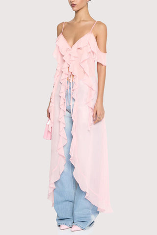 Ruffled Cold-Shoulder Midi Dress