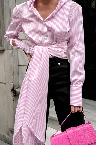 Striped Wrap Tie Polo Shirt