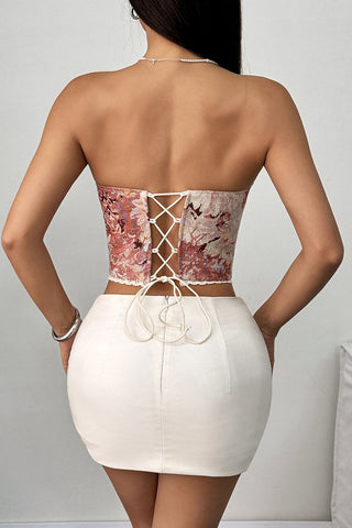 Floral-Patterned Strapless Corset Tank