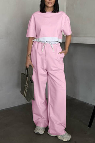 Casual Two-Piece Set with Cropped Top