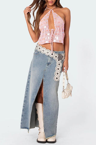 Halter Tie-Front Crochet Tank Top