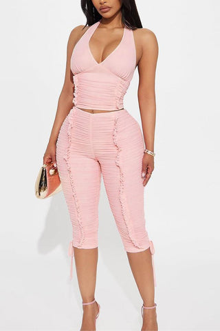 Halter Neck Ruched Short Set