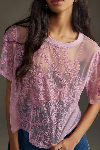 Floral Lace Sheer T-Shirt