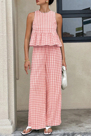 Gingham Peplum Pants Set
