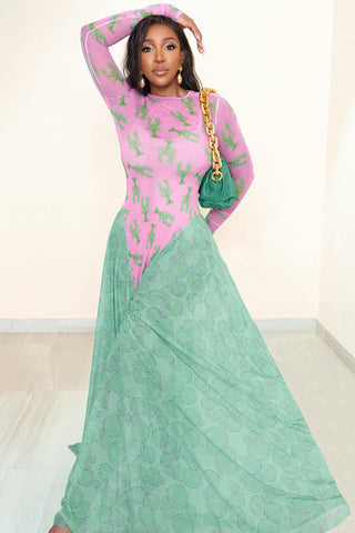 Long-Sleeve Patterned Casual Dress