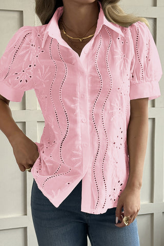 Eyelet Detail Tie-Front Blouse