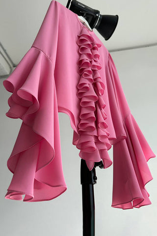 Ruffled Front Blouse with Flowing Sleeves