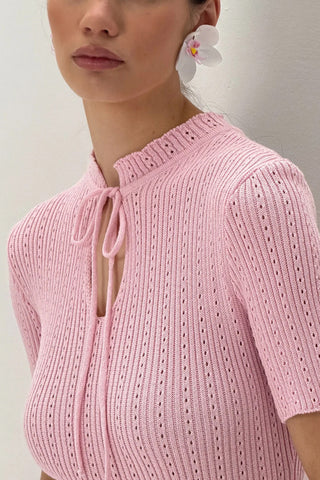 Tie-Front Ribbed Casual Dress