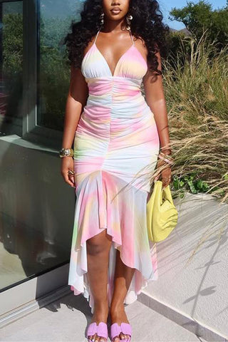 Halter Ruched Midi Dress