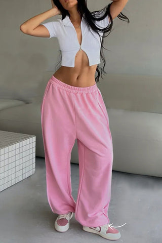 Elastic Waist Relaxed Casual Pants