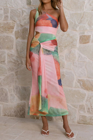 One-Shoulder Draped Casual Dress