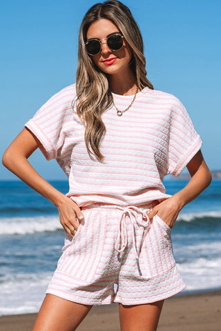 Striped Textured Top and Shorts Set