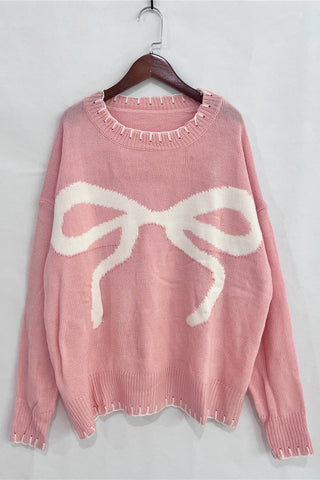 Bow Accent Sweater with Ribbed Trim