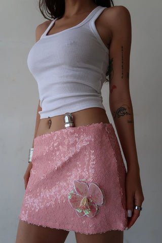 Floral Embellished Sequin Mini Skirt