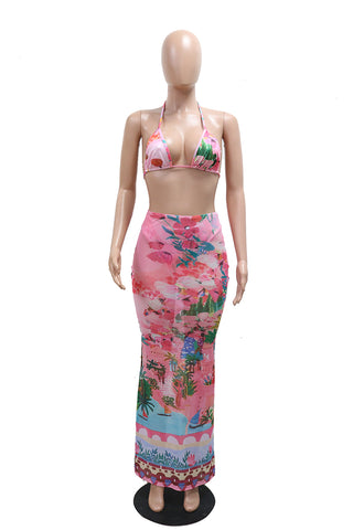 Tropical Print Bikini Set with Cover-Up