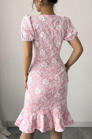 Short Sleeve Floral Textured Casual Dress