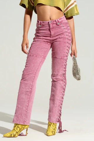 Lace-Up Detail Straight Jeans