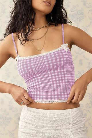 Gingham Lace-Trim Camisole