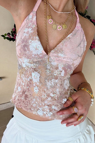 Sequin Embellished Halter Camisole Top