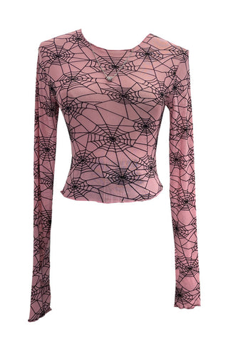 Web-Patterned Long Sleeve Crop Top