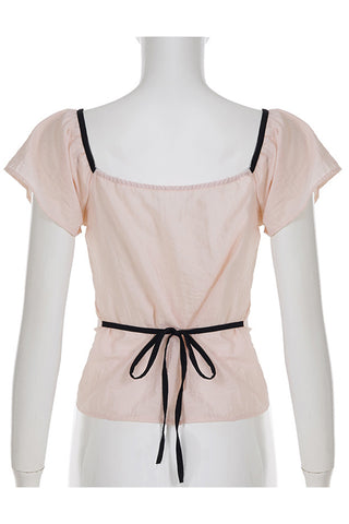 Puff Sleeve Tie Front T-Shirt