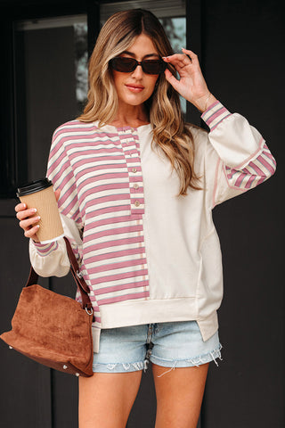 Button-Front Striped Sweatshirt