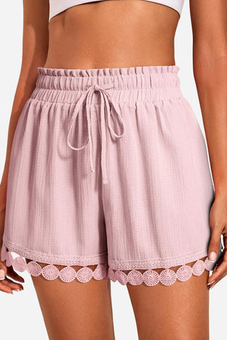 Lace-Trim Elastic Waist Casual Shorts