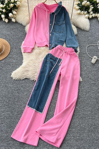 Two-Tone Denim Pants Set