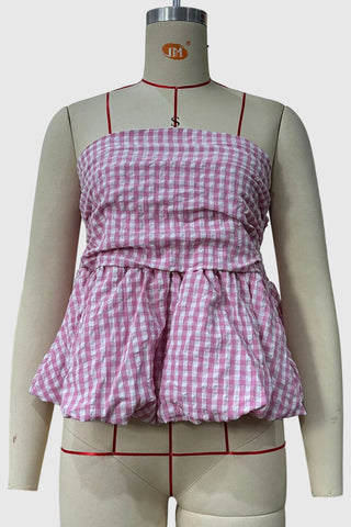 Gingham Peplum Tube Top
